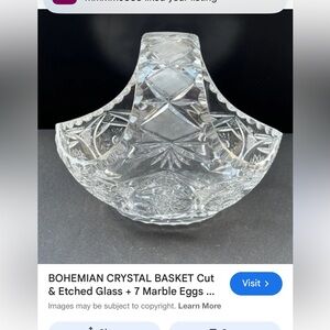 Bohemian Vintage 1960’s Czech Crystal Cut Glass Basket